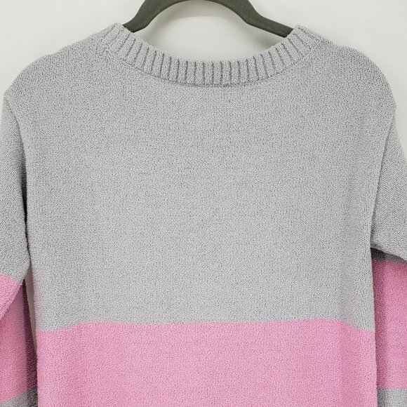 Talbots Cozy Knit Color Block Pullover Sweater XSP Side Button Relaxed Gray Pink - Picture 8 of 10
